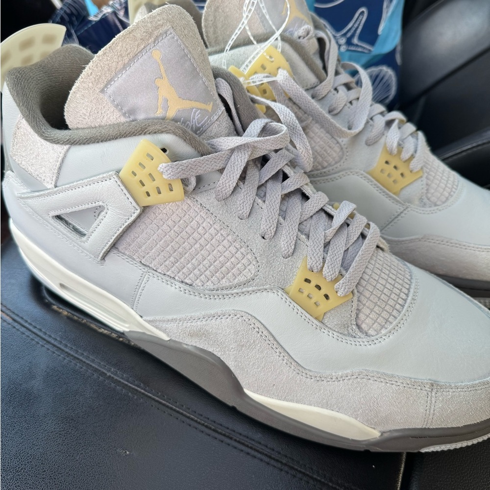 Nike Air Jordan 4 Men’s Sneakers - Light Grey with Pale Yellow Accents